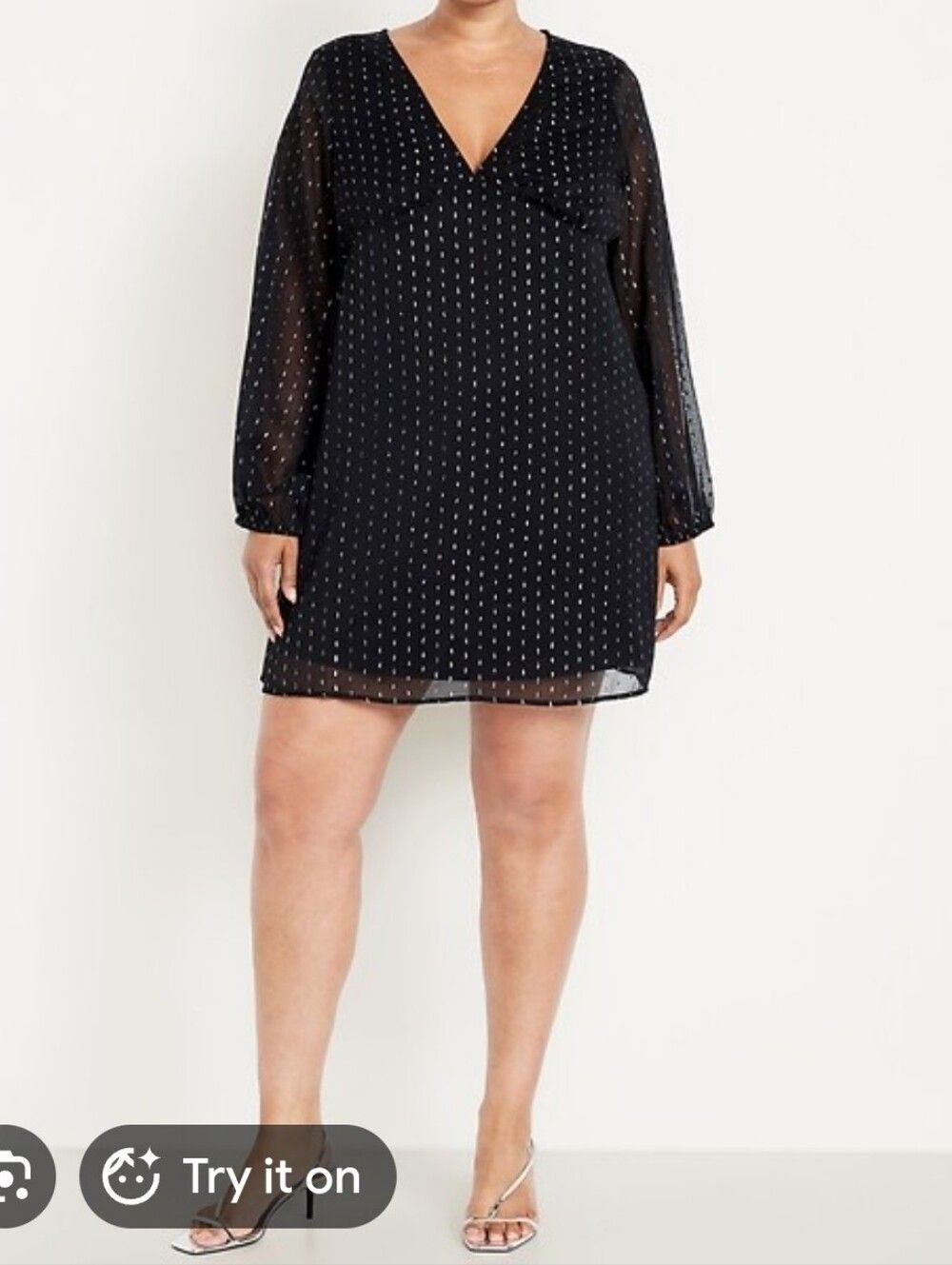 NWT L Black Sheer Dress Swiss Gold Dot Lined